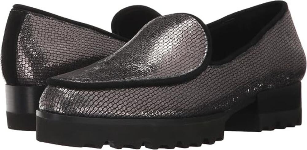 Donald Pliner Elen Metallic Gunmetal Textured Slip-on Comfort Loafers Women's 10